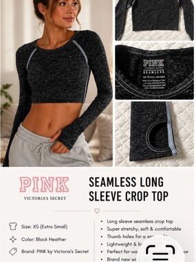 PINK Victoria's Secret grey Heather Seamless Long-Sleeve Crop Top